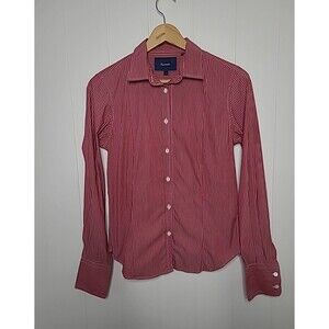 Facconable Womens Red White Striped Shirt Size 4 Long Sleeve Stretch Preppy